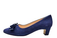 Blue suede pumps with bow in small sizes